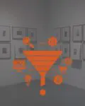 Sales funnel graphic over a gallery wall