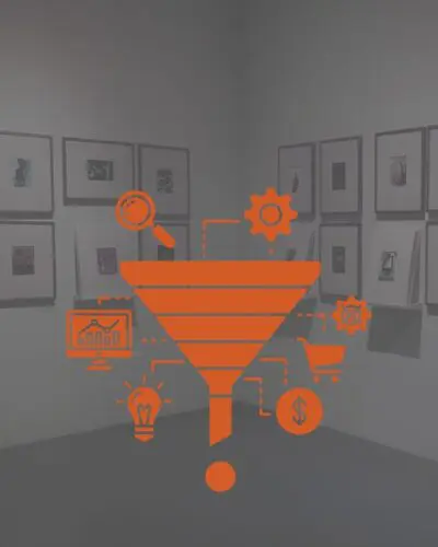 Sales funnel graphic over a gallery wall