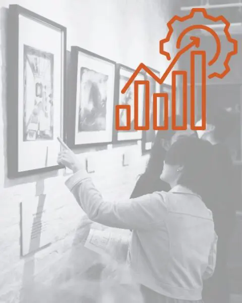 gallery show with strategy graphic overlay