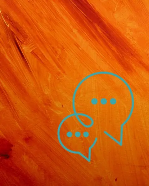 Orange painting with speech bubbles