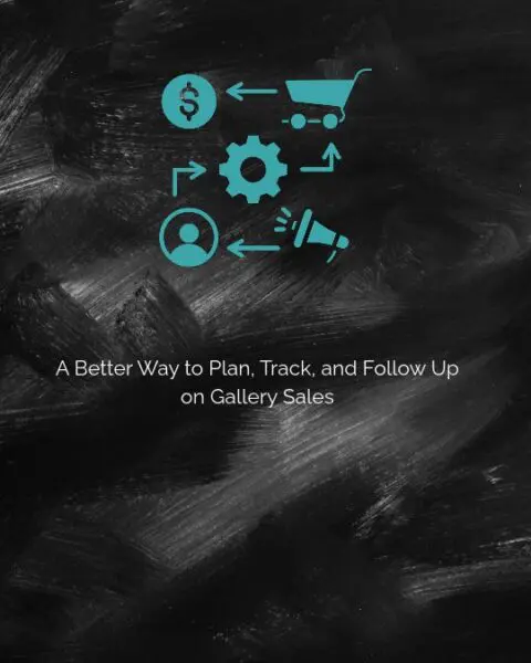 Black brush strokes with gallery sales process icon