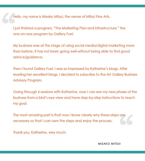 Art gallery business consulting testimonial